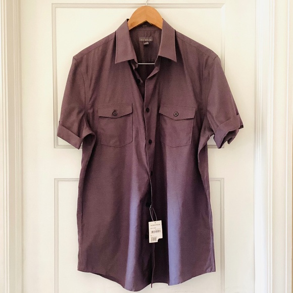 Nordstrom Calibrate Men's Short Sleeve Button Down purple horizontal stripe L - Picture 1 of 13